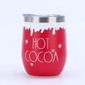 Detail of red 12oz stainless steel egg cup with hot cocoa print and snow drip pattern - Style 16 / 12oz