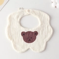 Beige petal-shaped cotton baby bib featuring a cute brown bear pattern and snap button - Gauze Flower Wrap - Heart-shaped Brown Bear