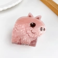 Pink pig-shaped acrylic hair clip with marble texture for girls, minimalist hair accessory - Piggy