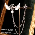 Silver owl and star collar brooch with tassels and rhinestones on emerald velvet - Silver Owl Star Style (TL24056)