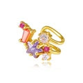 Ear cuff in oro 18K con zirconi colorati a stella e geometrici su sfondo bianco puro - LN0501-3 (Clip per orecchio singola a doppio anello con ammasso stellare)