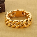 Polished gold-plated 20mm thick Cuban link steel bracelet with push-pull safety clasp - Gold Plated (KB33465-D)