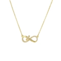 Collana croce infinito dorata per donna con zirconi bianchi su sfondo bianco lucido - Oro