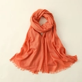 Lightweight orange cotton linen scarf with soft fringe edges and a natural drape - 100*195CM / Orange