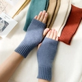 Chic knitted fingerless gloves in soft blue with multi-color winter wool options - Fog Blue