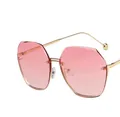 Octagonal rimless sunglasses with gradient pink lenses and slim gold metal frame - Gradient Pink