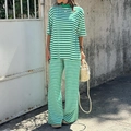 Ensemble détente deux pièces à rayures vertes et blanches avec haut court et pantalon - S / Vert