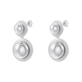 Macro detail of geometric silver ball earrings with textured round stud base - Silver Small Sphere