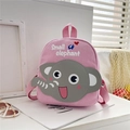 Close-up of pink canvas toddler backpack with grey elephant embroidery on a white surface - Style 1 / Pink