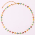 Close-up of gold chain necklace with multi-color enamel hearts and lobster clasp - 18K Gold / Multicolor Necklace 3