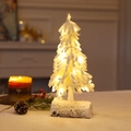 Mini glowing Christmas tree with warm LED lights and faux snow on a wood base - White Single Tree Style (35cm)