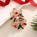 Christmas double bell brooch with red and green rhinestones on golden metal base - BR0055-Luxury Bells