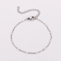 Silver-colored 304 stainless steel chain bracelet featuring white enamel beads - Steel-White