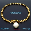 Golden link chain necklace with T-bar clasp and large pearl pendant in variant finish - Gold Necklace (KN230725-Z)