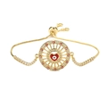 Adjustable gold bracelet featuring Evil Eye charms and red heart center with white zircons - Metal Chain Style / Gold + Red Heart + Tennis Chain