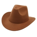 Classic dark brown felt cowboy hat for children with stitching details on white background - Khaki