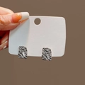 Silver vintage-style square earrings with textured finish and rectangular zircon stones - Silver Texture Rectangle