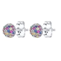 Colorful gemstone pavé ball stud earrings in silver finish with secure butterfly backs - Silver/AB Zirconia