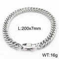 Silver Cuban link bracelet 200x7mm with secure lobster clasp on white background - Style D 7mm-200mm(KB165993-ZZ)