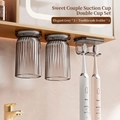 Magnetic wall-mounted toothbrush holder set with two elegant grey translucent cups - Elegant Gray 2pcs (Suction Cup) + Double Hook