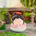 Q-version ancient style girl tumbler figurine on pink lotus base with resin finish - Large-Biyan Style