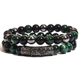 Set of two green tiger eye bead bracelets with black hematite and micro-pave zircon detail - Green Tiger Eye