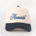 Retro Mommin' embroidered baseball cap with adjustable strap in cream and navy blue color - Adjustable / Beige and Navy