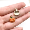 Orange enamel pumpkin charms with gold metal jack-o-lantern face for DIY jewelry - Orange Round Pumpkin