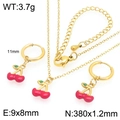 Set di gioielli minimalisti a ciliegia rossa con collana d'oro e orecchini a cerchio - Stile Ciliegia Piccola Oro (KS226902-GC)
