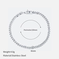 4mm silver stainless steel curb chain bracelet with 190mm perimeter and 4.8g weight - 4mm-19cm / Steel
