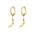 Elegant gold earrings with arched green and yellow crystal stones in a variant style - Banana Earrings