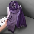 Two-tone gradient purple cashmere scarf with soft fringes and elegant color transition - 70-190CM / Purple