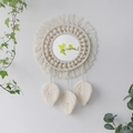 Nordic macrame evil eye mirror in cream white cotton rope with decorative wooden beads - m0404/Wood Bead Leaf Decor Style