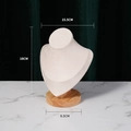 Beige linen necklace display bust on beech wood base for jewelry organizing, 18cm height - Wood Beige Velvet Small