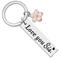Porte-clés en acier argenté avec fleur de cerisier rose et gravure Love you Sis élégante - Style fleur de cerisier rose Love you Sis (JR09)