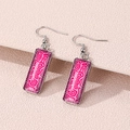 Detailed close-up of pink and magenta wavy pattern earrings with silver hooks - Pink Psychedelic Wave (FXEH-27-8)