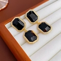 Detail of vintage geometric earrings with black gems in a white velvet box - 26# Silver Pin Square Crystal Tassel Stud Earrings