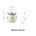 Japanese ceramic lard storage jar with leaf patterns, lid and white ceramic spoon - Qianye Wuyu Leaves (600ml)