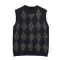 Gilet en tricot noir pour femmes avec paillettes argentées en losanges sur fond blanc - S / Noir