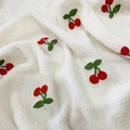White faux sherpa fabric with vibrant red cherry embroidery for DIY gift packaging - Cherry Style / 1.5m*0.6m