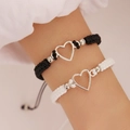 Braccialetti dell'amicizia intrecciati a mano in nero e bianco con ciondoli a cuore - Stile Cuore Svuotato (55827) / Stile Coppia Bianco E Nero