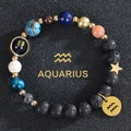 Aquarius zodiac beaded bracelet with natural planetary stones and golden charm - Aquarius-Lava Stone