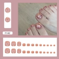 Unghie finte piedi aurora rosa con farfalle, vista indossata e set completo di 24 pezzi - 24 Pz/Confezione (Con Colla) / Farfalla Aurora (F142)
