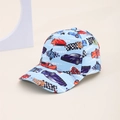 Close-up of light blue kids baseball cap with speed racer car prints and mesh fabric - 2-10 Years (52-54cm) / Racing Style / Blue