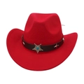 Red felt western cowboy hat with brown leather band and silver star sheriff badge - Red (Star Decor)