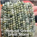 Close-up of Natural Green Grass Stone beads showing unique fibrous grass-like textures - Natural Green Grass Stone 4mm (Approx. 90pcs) Strand