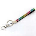 Rainbow gradient rhinestone wrist strap with metal clasp and key ring on white background - Rainbow (With Engraving)