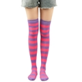 Pink and purple striped over-knee high socks for women in soft knitted fabric - Purple & Magenta Wide Stripes