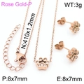 Rose gold stainless steel jewelry set featuring crystal paved cat paw pendant and earrings - Rose Gold 2-Piece Set (KS199071-K)