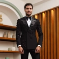 Men's plus size black business tuxedo with handcrafted beadwork and sequins in a formal set - XXS / Black (Jacket And Pants)